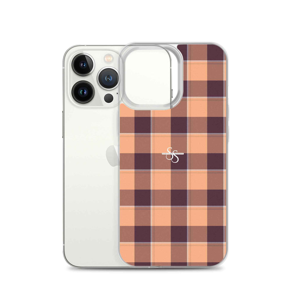 Clear Case for iPhone Hit Pink and Livid Brown Plaid - Scottish Squares