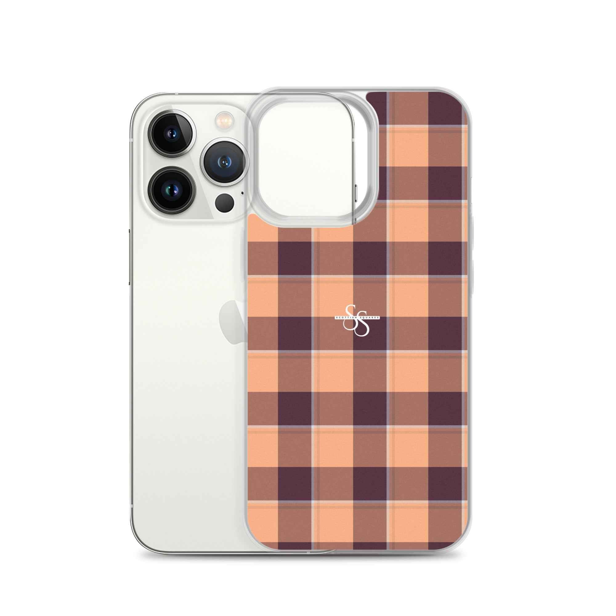 Clear Case for iPhone Hit Pink and Livid Brown Plaid - Scottish Squares