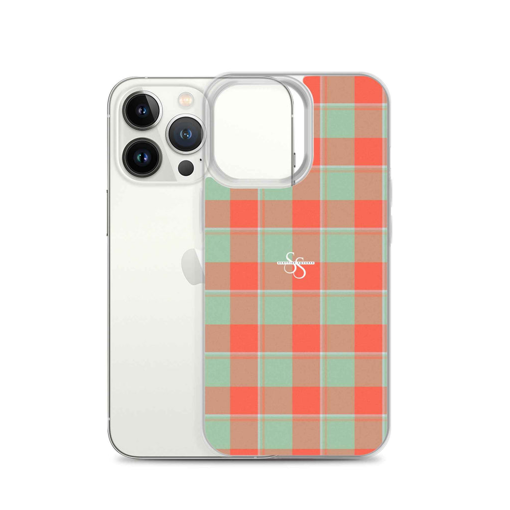 Clear Case for iPhone Spring Rain and Persimmon Plaid - Scottish Squares