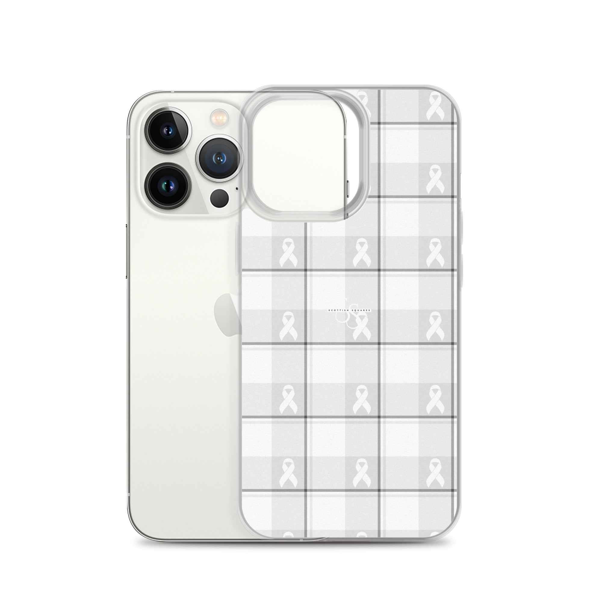 Clear Case for iPhone Lung Cancer Awareness Plaid, White Ribbon, Supportive Gift - Scottish Squares