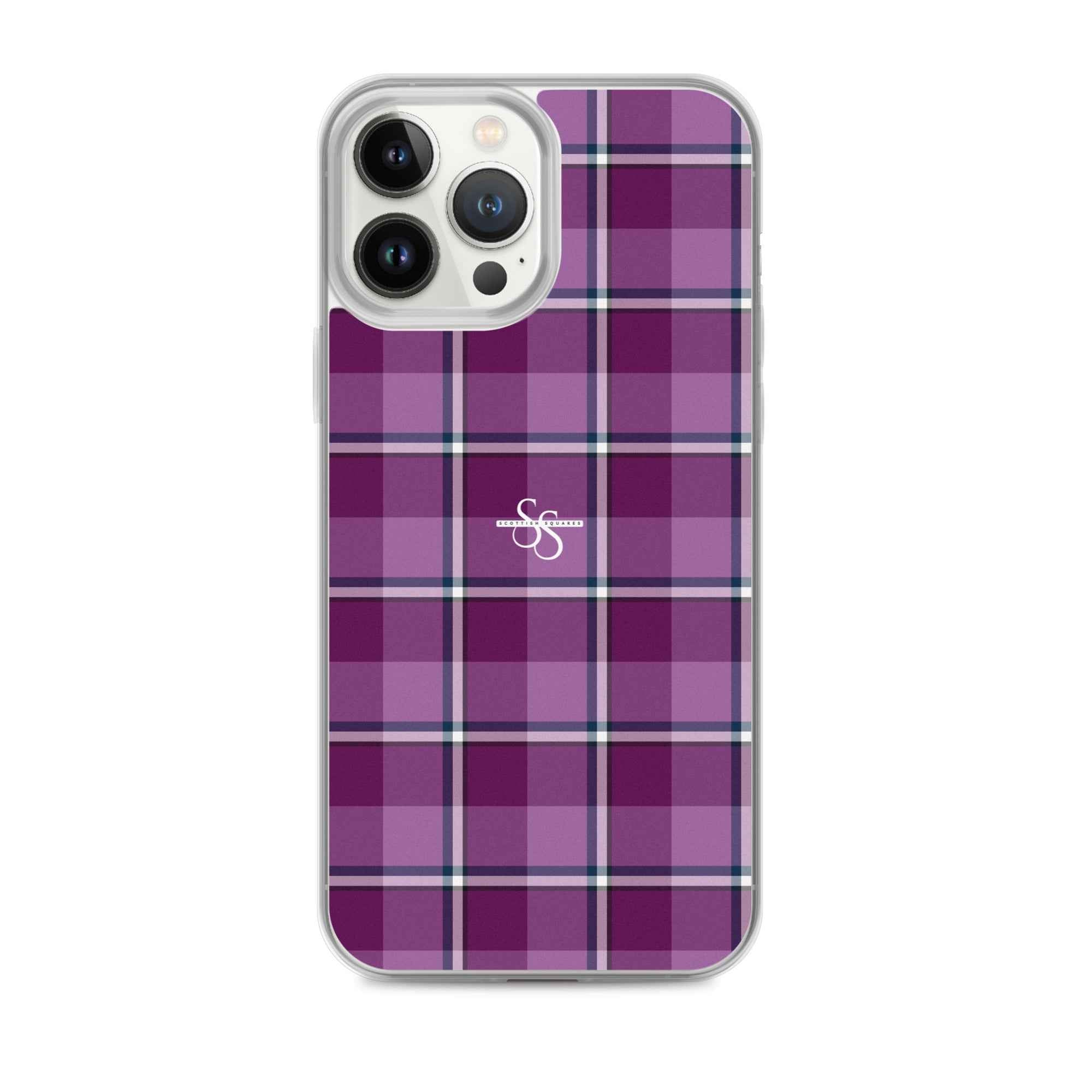 Clear Case for iPhone Purple and Trendy Pink Plaid iPhone 13 Pro Max - Scottish Squares