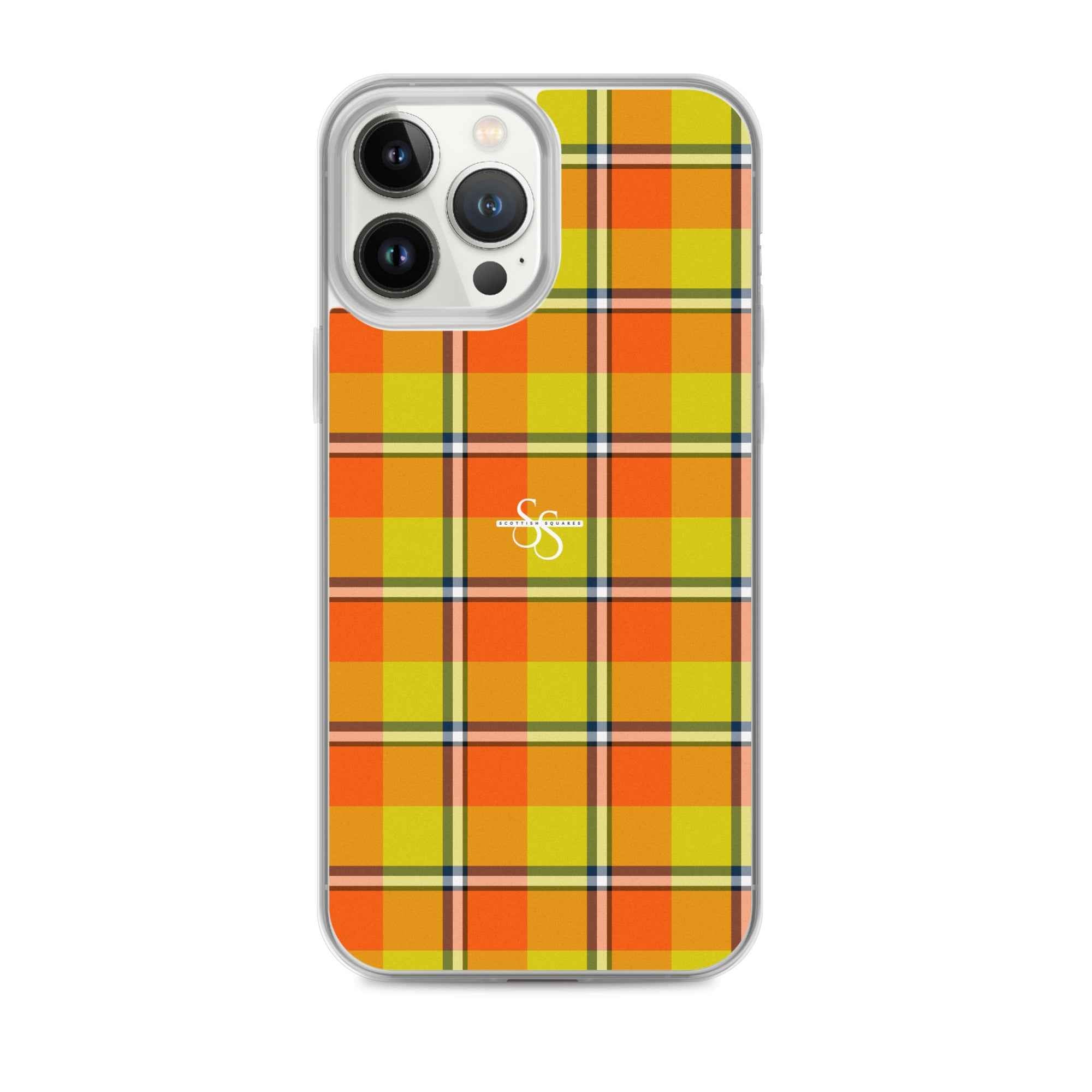 Clear Case for iPhone Blaze Orange and Bird Flower Plaid iPhone 13 Pro Max - Scottish Squares