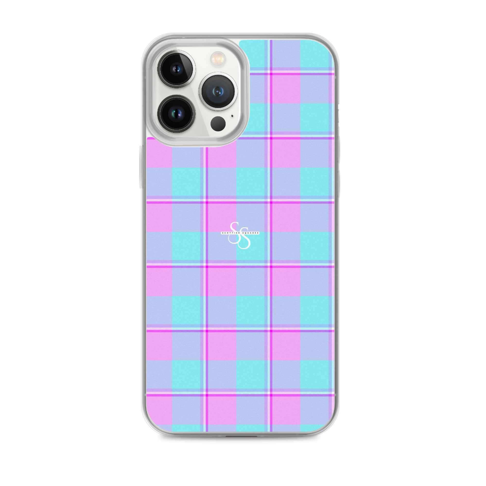 Clear Case for iPhone Mauve and Coastal Mist Plaid iPhone 13 Pro Max - Scottish Squares
