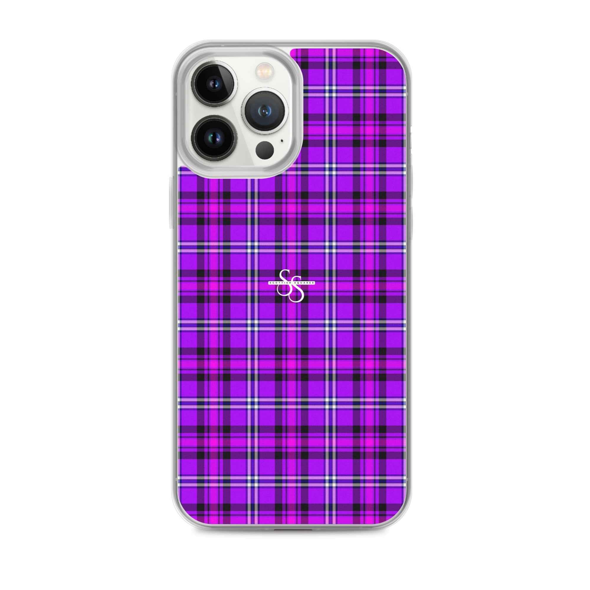 Clear Case for iPhone Electric Violet and Fuchsia Plaid iPhone 13 Pro Max - Scottish Squares