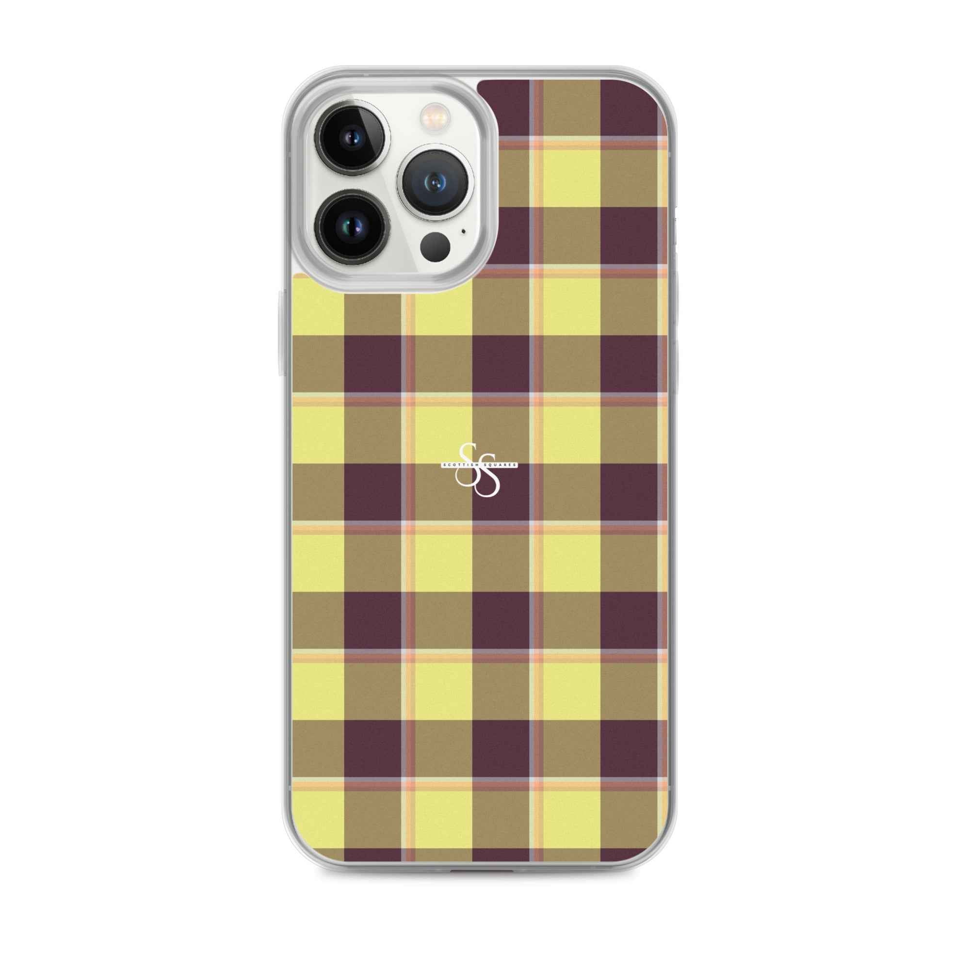 Clear Case for iPhone Flax and Livid Brown Plaid iPhone 13 Pro Max - Scottish Squares