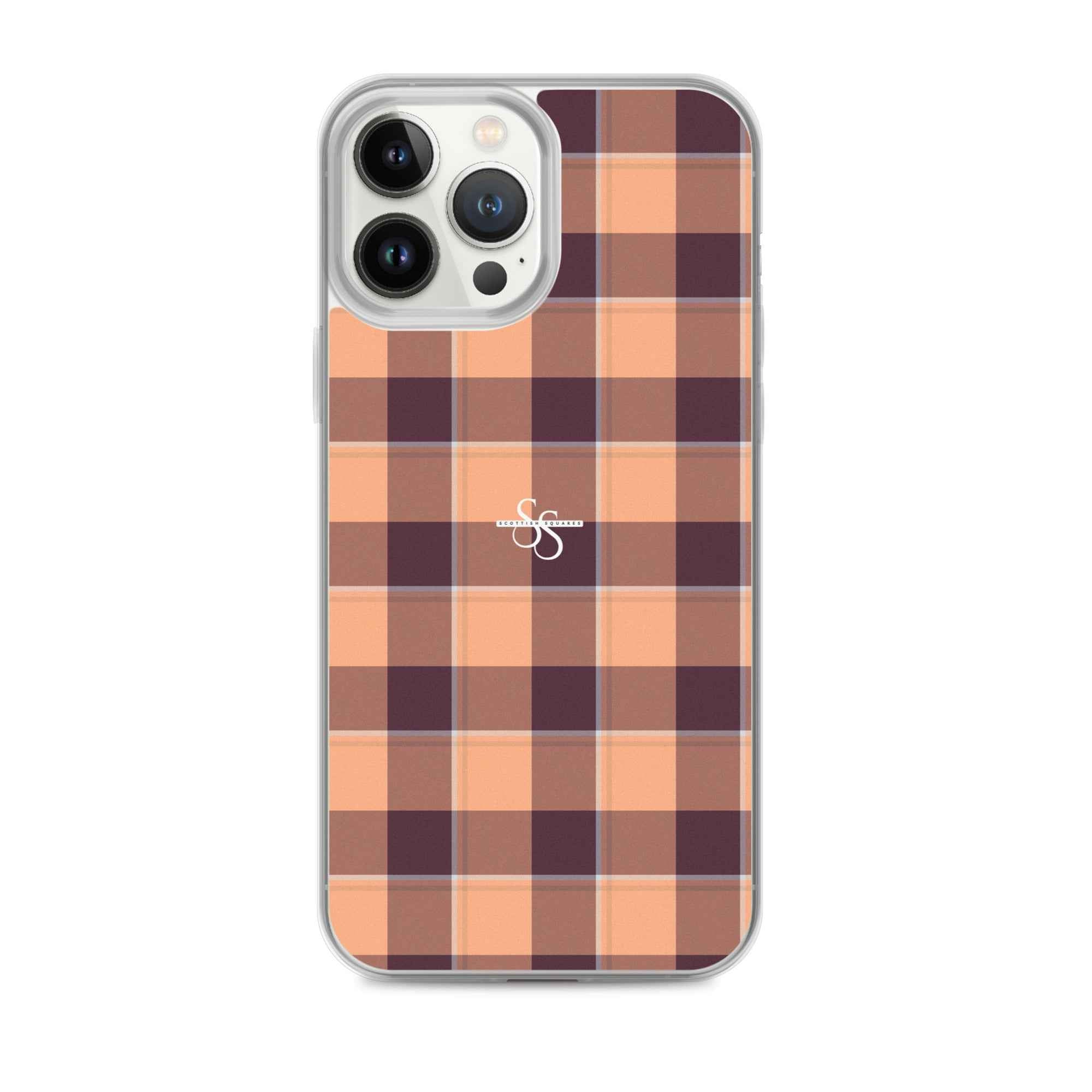 Clear Case for iPhone Hit Pink and Livid Brown Plaid iPhone 13 Pro Max - Scottish Squares