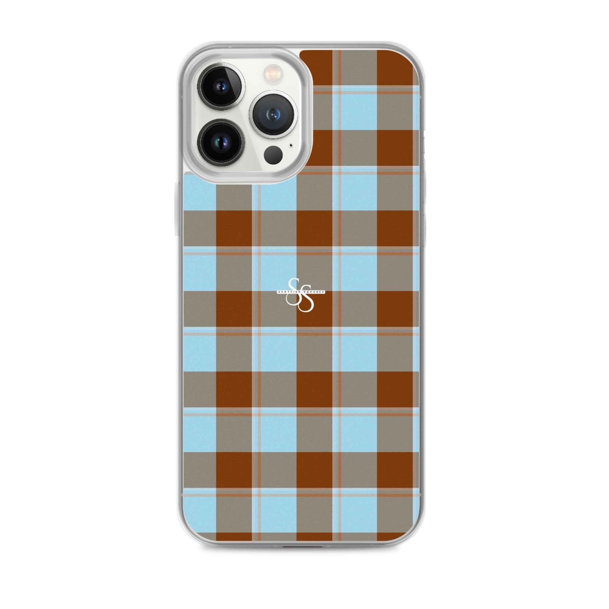 Clear Case for iPhone Blizzard Blue and Livid Brown Plaid iPhone 13 Pro Max - Scottish Squares