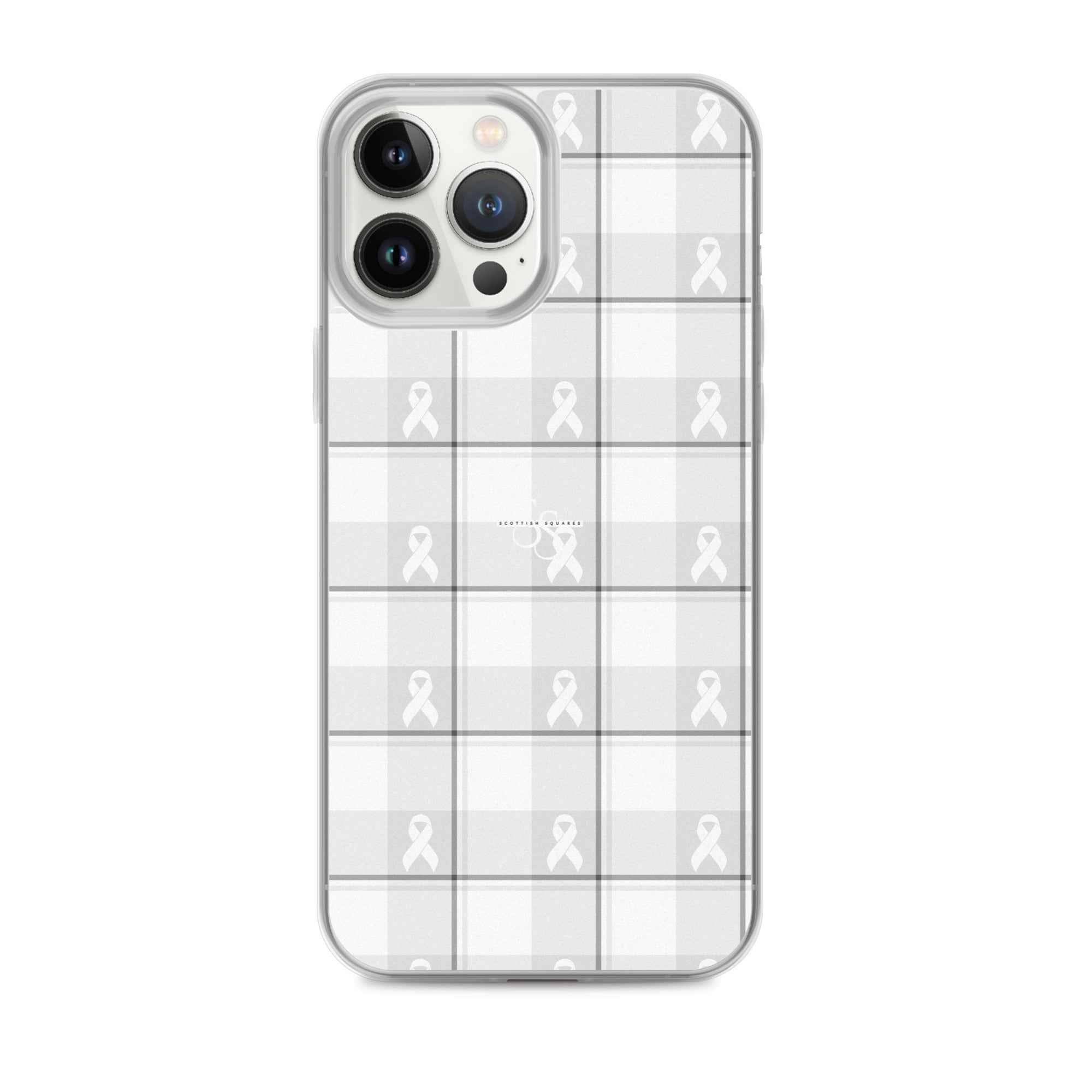 Clear Case for iPhone Lung Cancer Awareness Plaid, White Ribbon, Supportive Gift iPhone 13 Pro Max - Scottish Squares