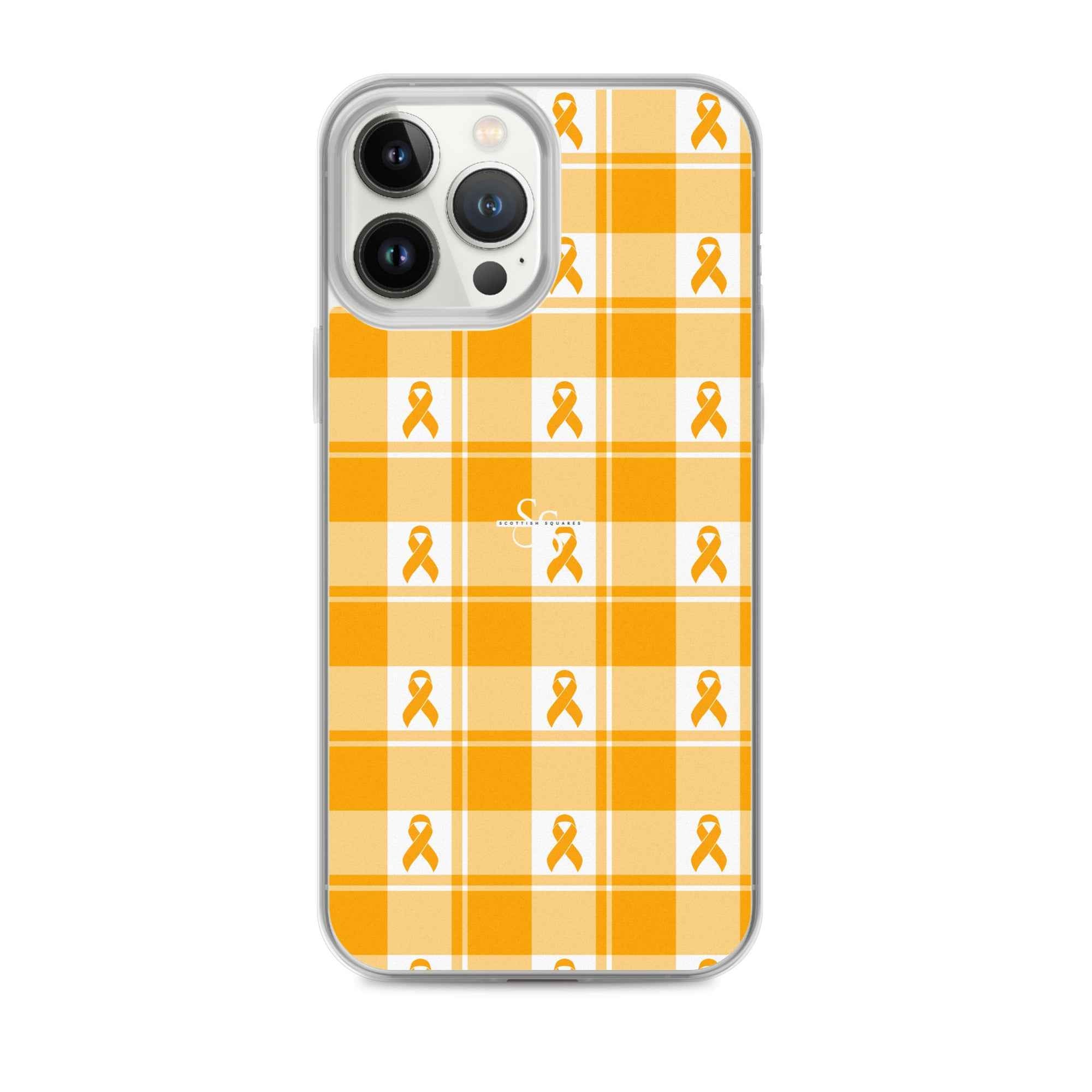 Clear Case for iPhone Kidney Cancer Awareness Plaid, Orange Ribbon, Supportive Gift iPhone 13 Pro Max - Scottish Squares