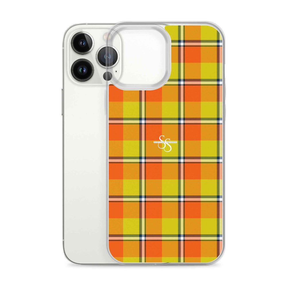 Clear Case for iPhone Blaze Orange and Bird Flower Plaid - Scottish Squares