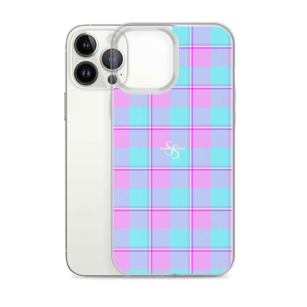 Clear Case for iPhone Mauve and Coastal Mist Plaid - Scottish Squares