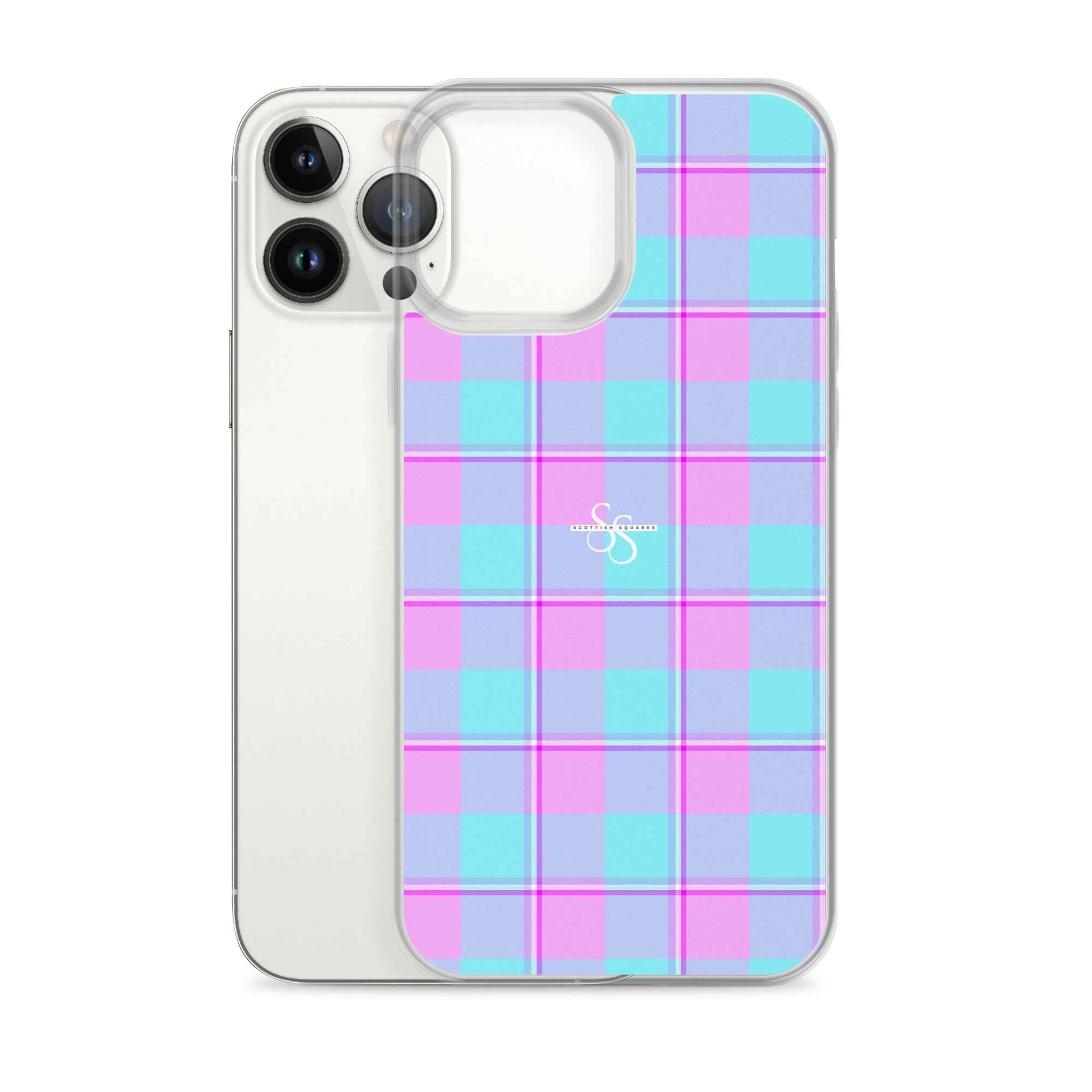 Clear Case for iPhone Mauve and Coastal Mist Plaid - Scottish Squares