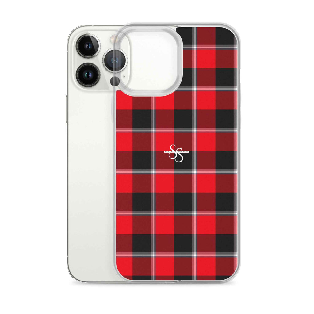 Clear Case for iPhone Red Ribbon and Heavy Metal Plaid - Scottish Squares