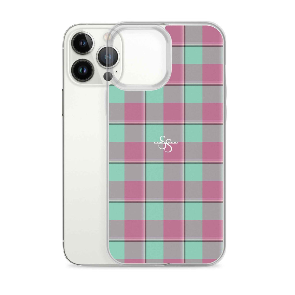Clear Case for iPhone Vista Blue and Turkish Rose Plaid - Scottish Squares