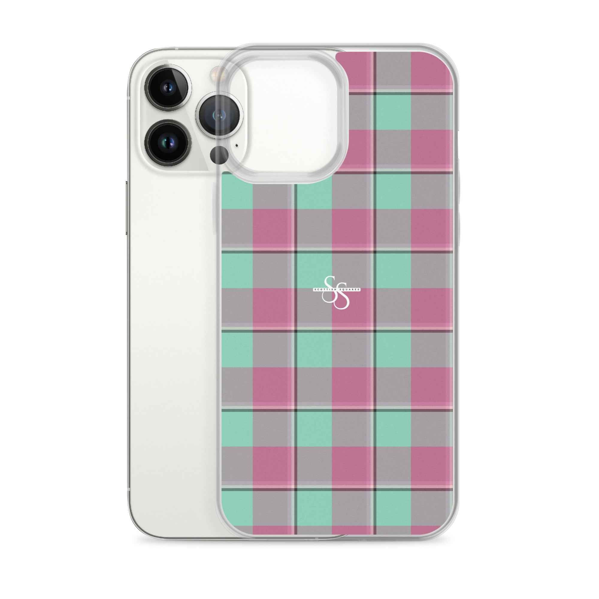 Clear Case for iPhone Vista Blue and Turkish Rose Plaid - Scottish Squares