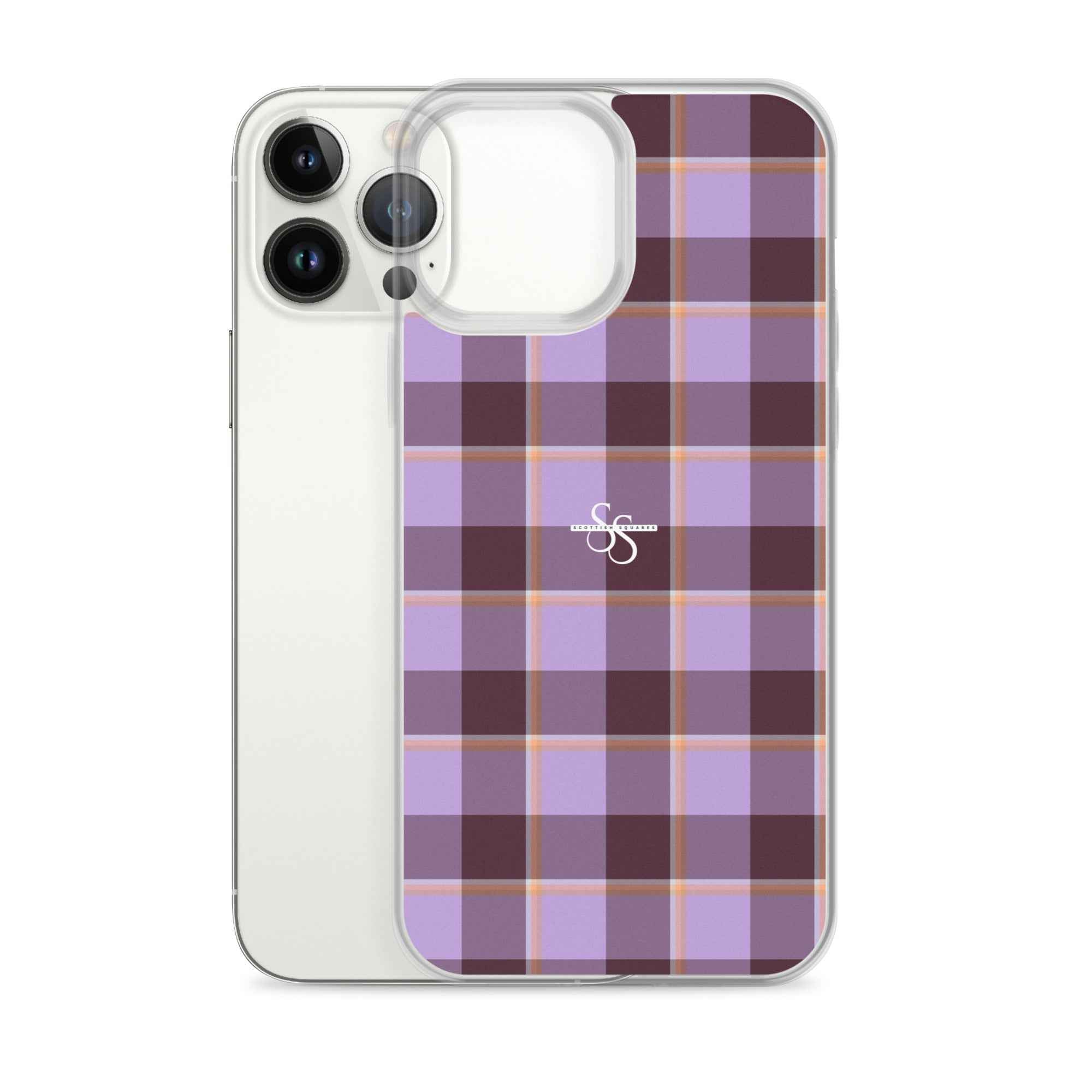 Clear Case for iPhone Light Wisteria and Livid Brown Plaid - Scottish Squares