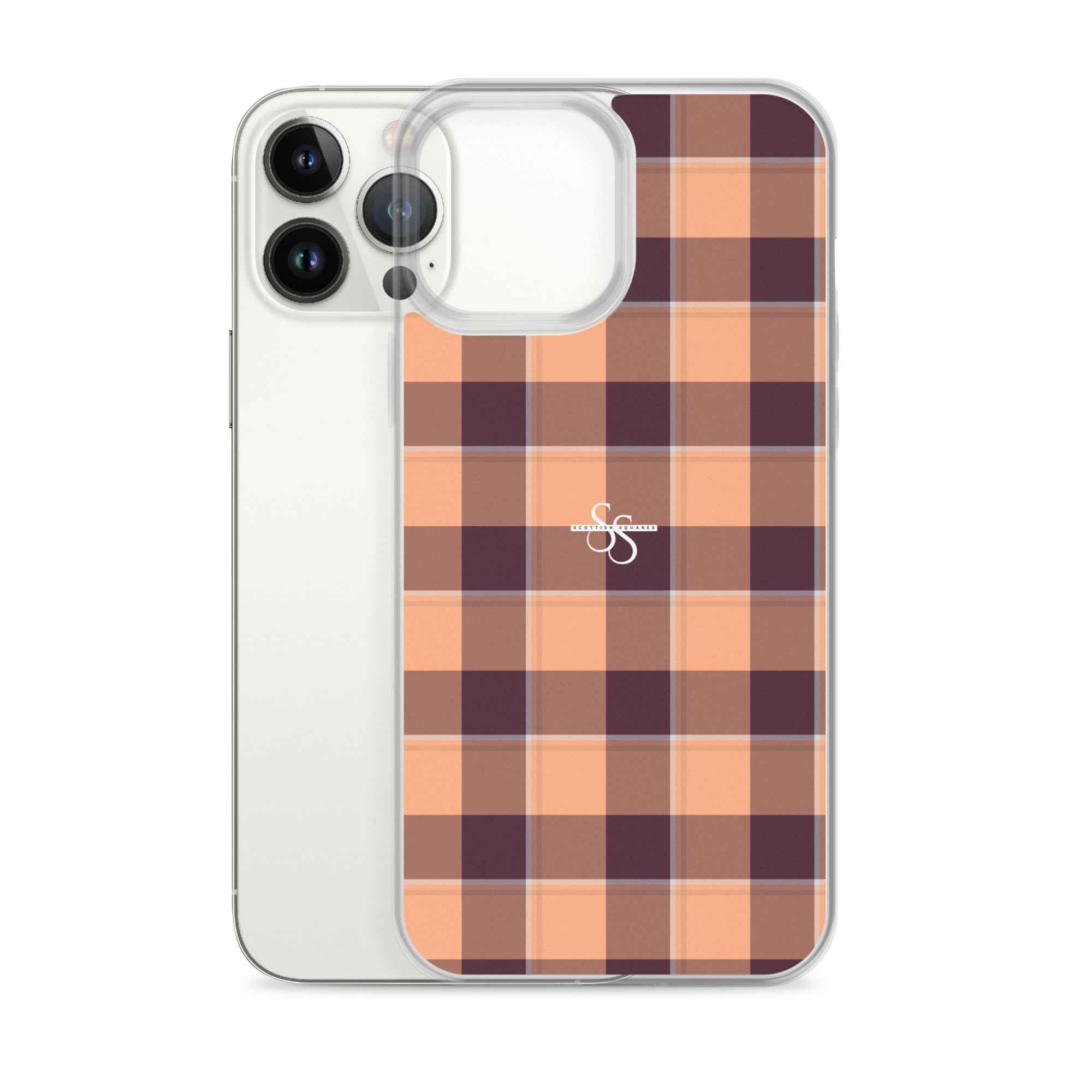 Clear Case for iPhone Hit Pink and Livid Brown Plaid - Scottish Squares