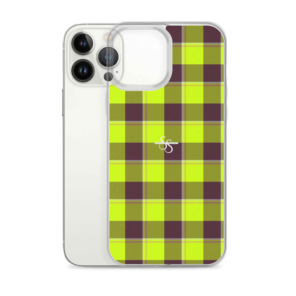 Clear Case for iPhone Electric Lime and Livid Brown Plaid - Scottish Squares