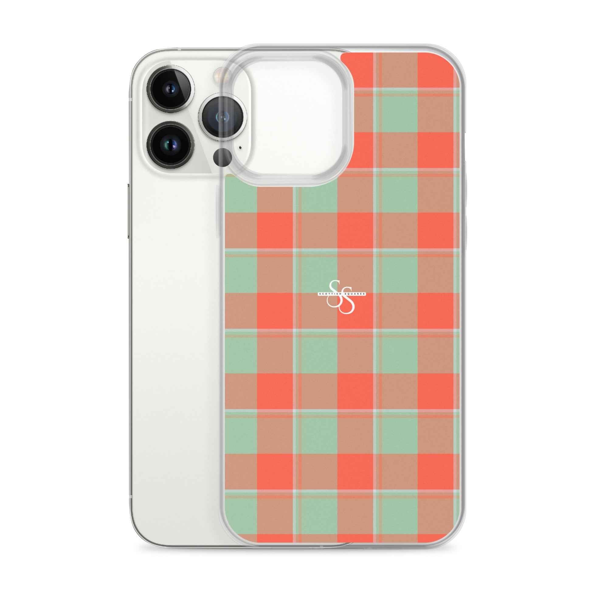 Clear Case for iPhone Spring Rain and Persimmon Plaid - Scottish Squares