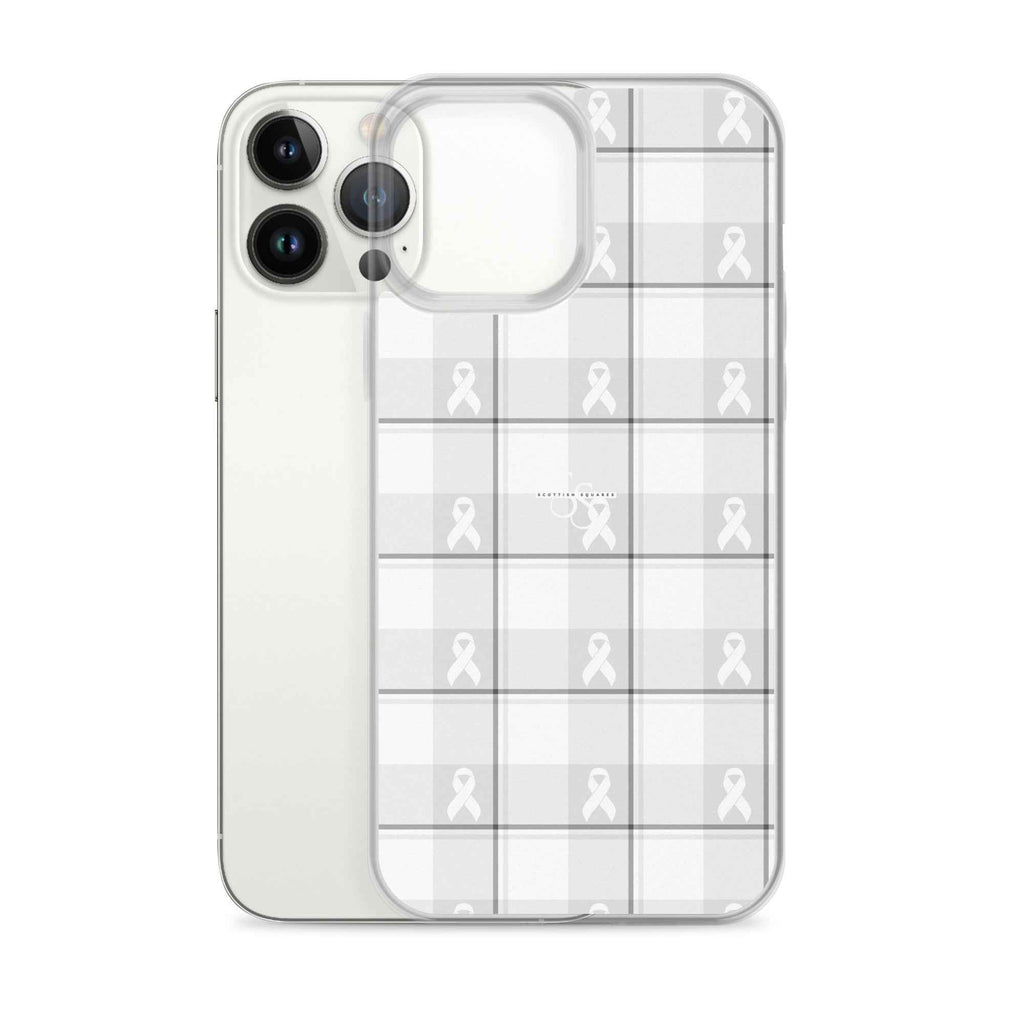 Clear Case for iPhone Lung Cancer Awareness Plaid, White Ribbon, Supportive Gift - Scottish Squares