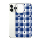 Clear Case for iPhone Colorectal Cancer Awareness Plaid, Dark Blue Ribbon, Supportive Gift - Scottish Squares
