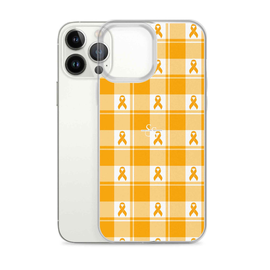 Clear Case for iPhone Kidney Cancer Awareness Plaid, Orange Ribbon, Supportive Gift - Scottish Squares