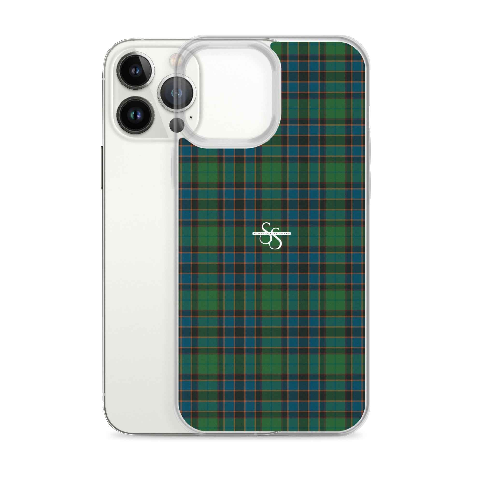 Clear Case for iPhone Green Blue Orange Plaid Tartan