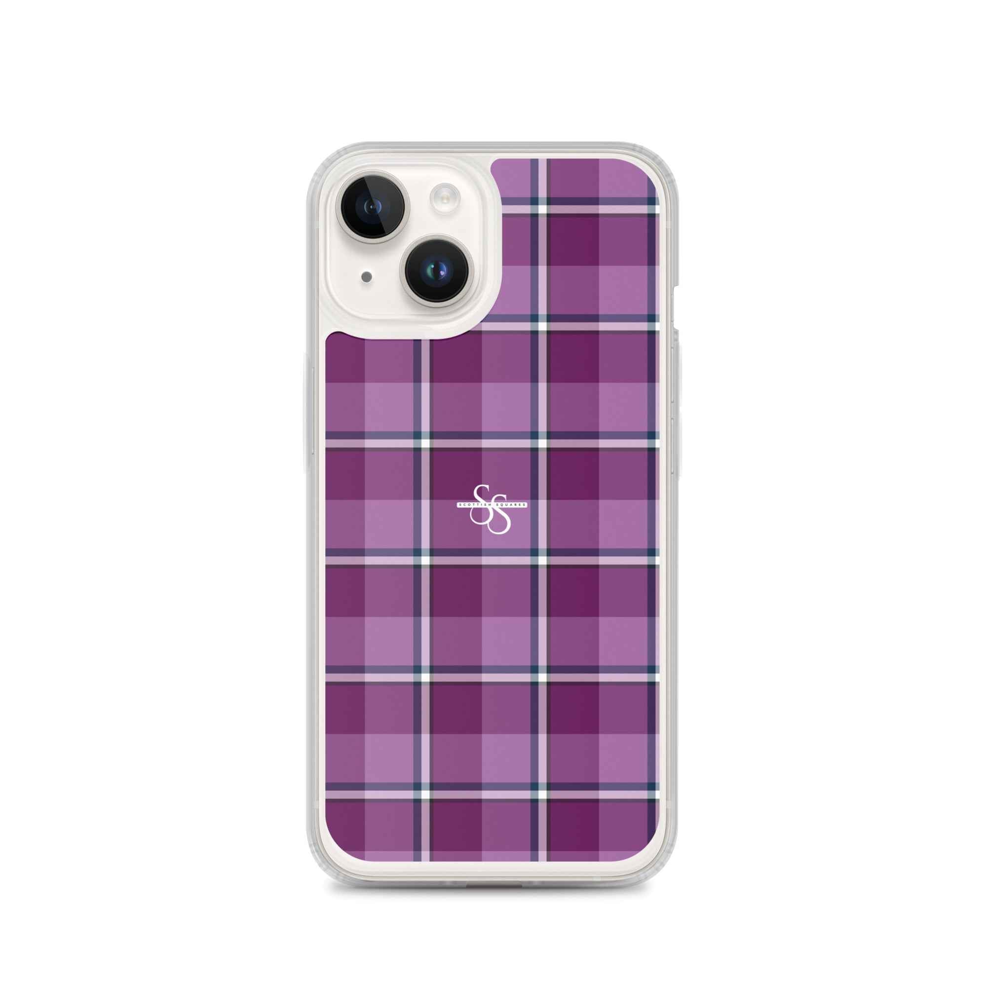 Clear Case for iPhone Purple and Trendy Pink Plaid iPhone 14 - Scottish Squares