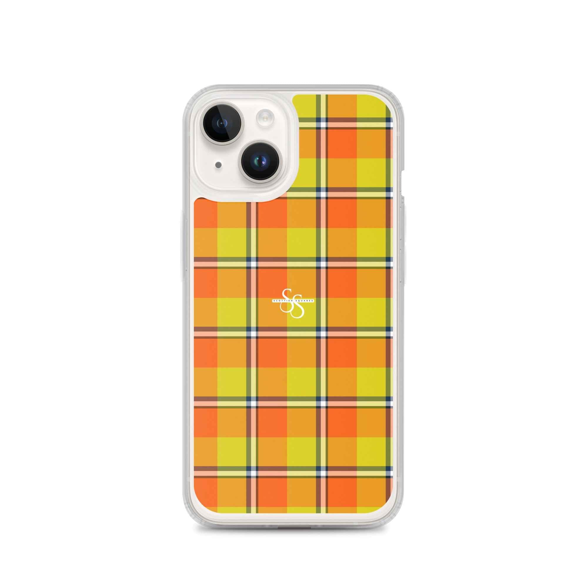 Clear Case for iPhone Blaze Orange and Bird Flower Plaid iPhone 14 - Scottish Squares