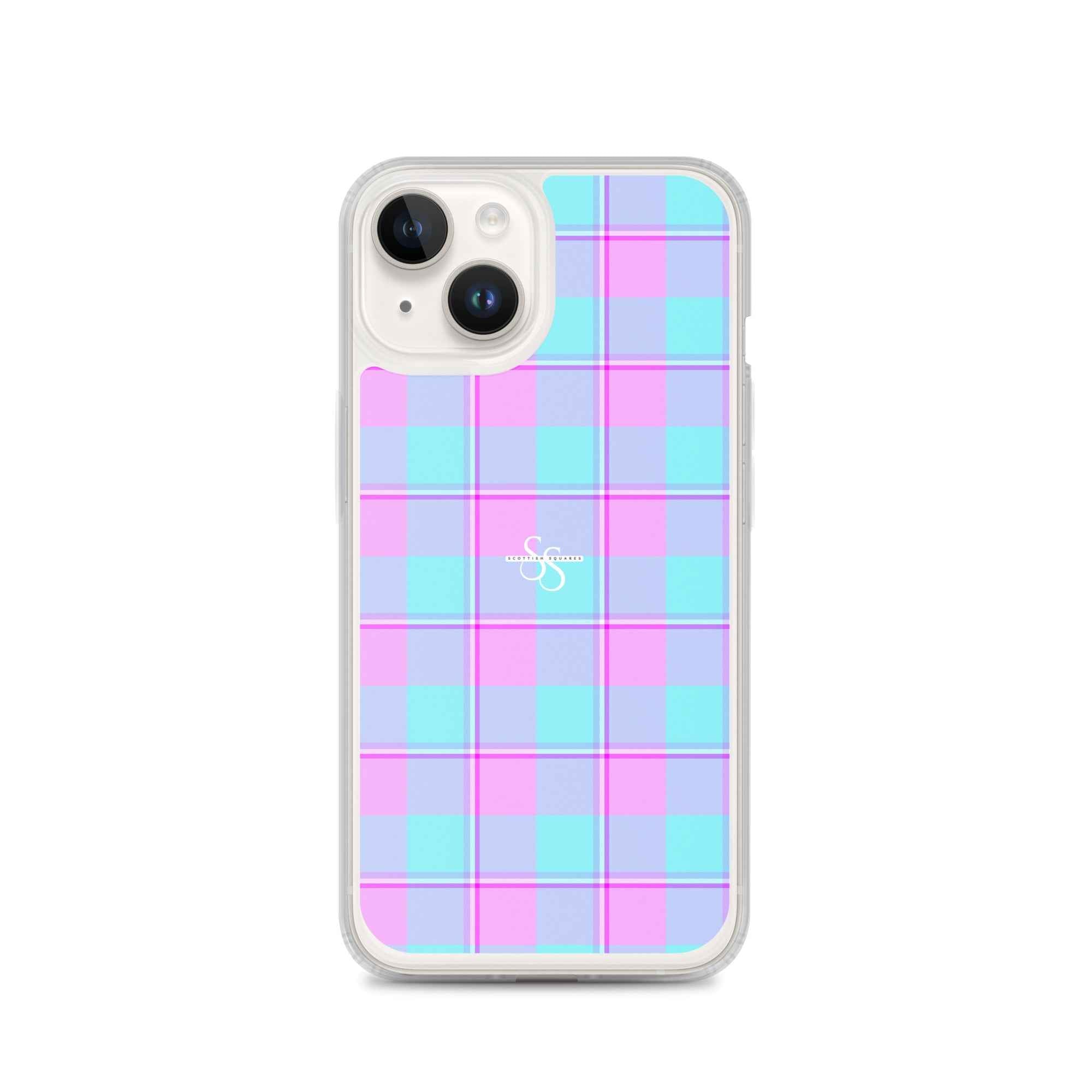 Clear Case for iPhone Mauve and Coastal Mist Plaid iPhone 14 - Scottish Squares