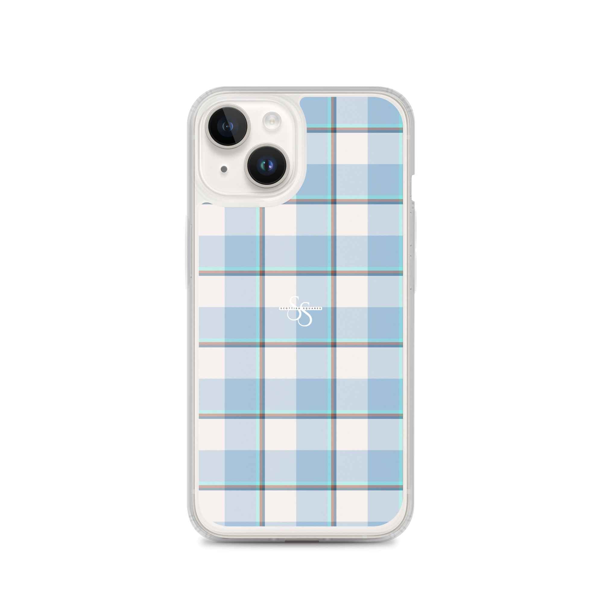 Clear Case for iPhone Pink Cloud and Blue Lagoon Plaid iPhone 14 - Scottish Squares