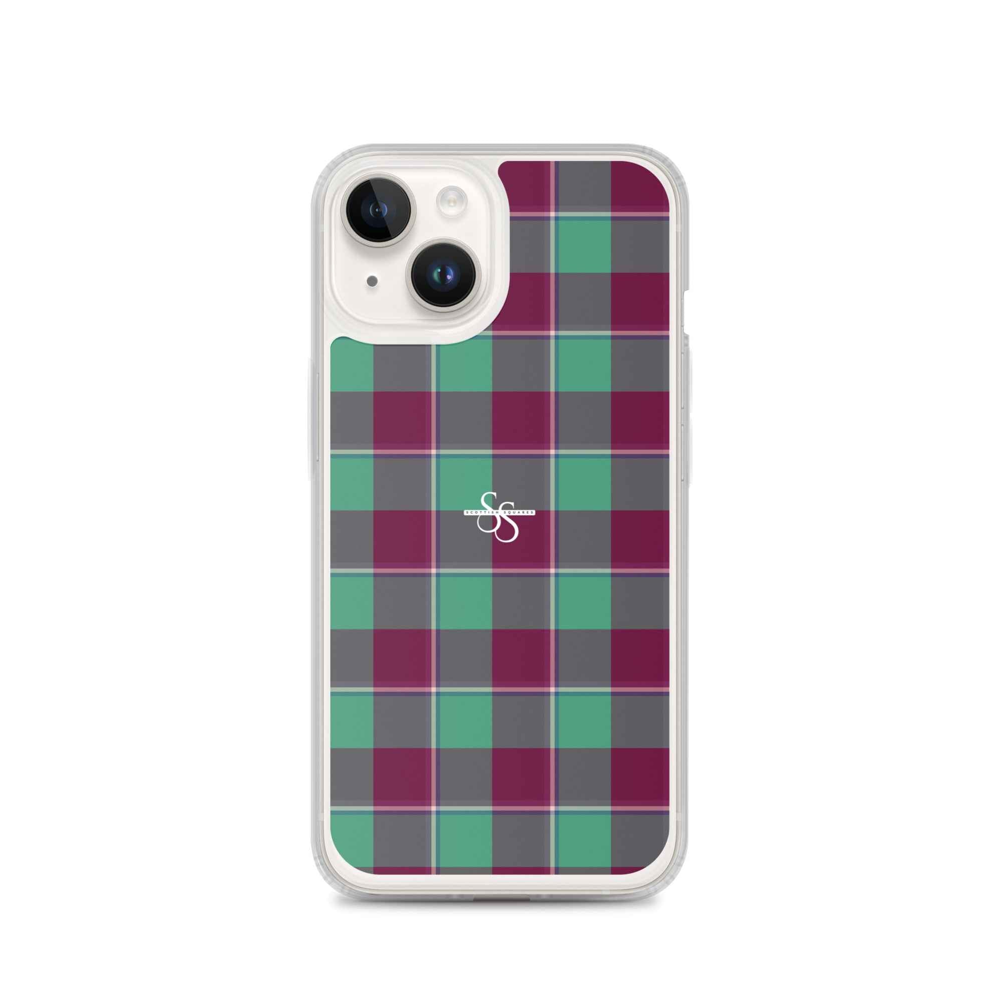 Clear Case for iPhone Ocean Green and Mulberry Wood Plaid iPhone 14 - Scottish Squares