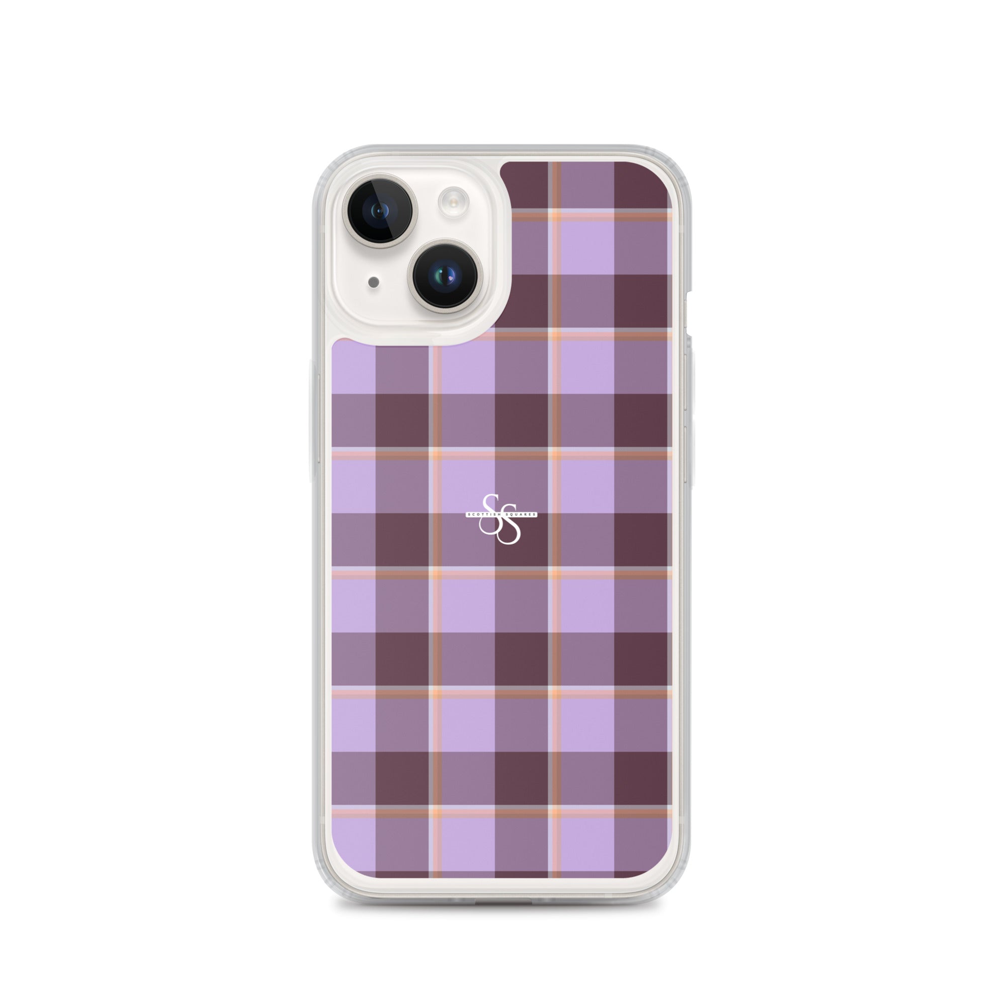 Clear Case for iPhone Light Wisteria and Livid Brown Plaid iPhone 14 - Scottish Squares