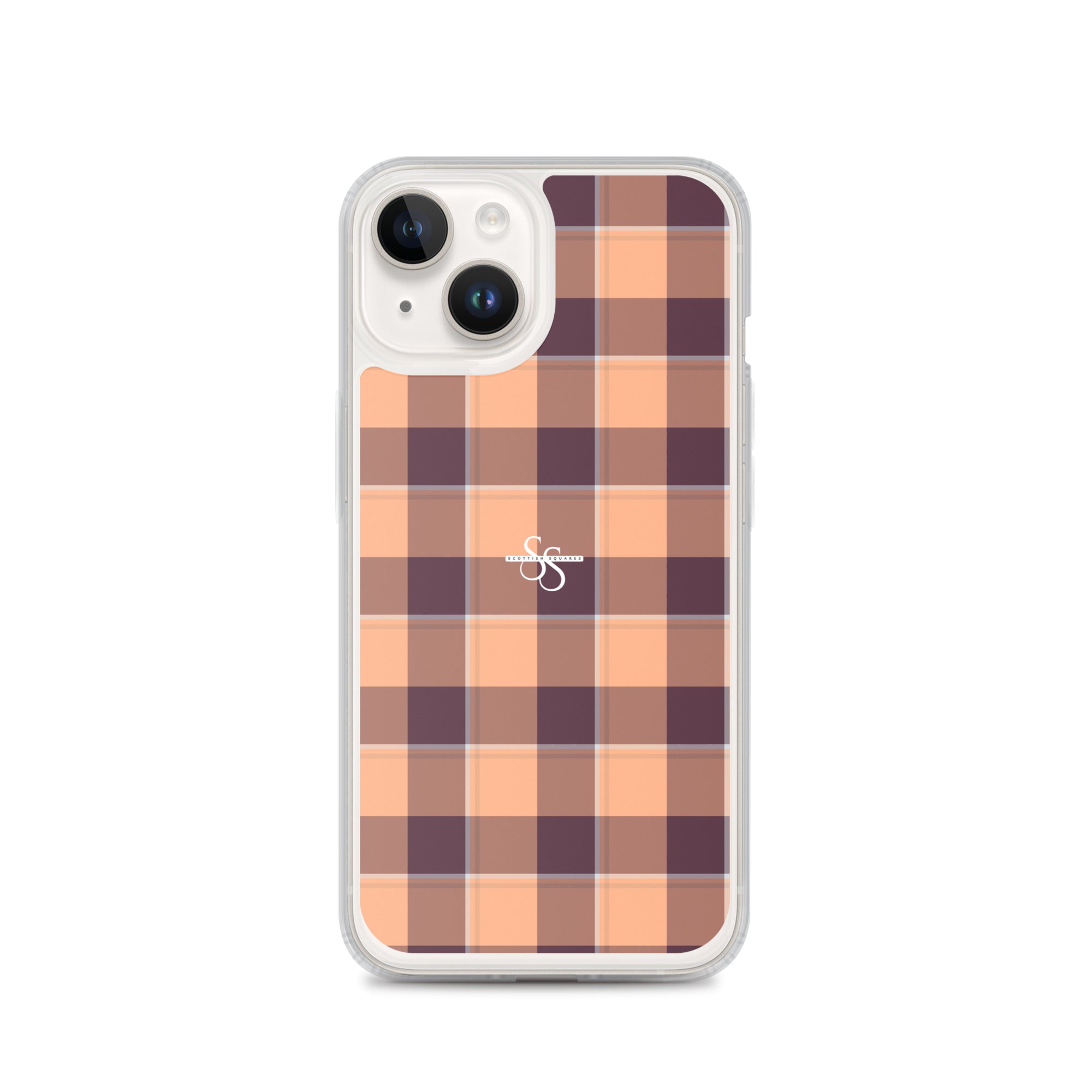 Clear Case for iPhone Hit Pink and Livid Brown Plaid iPhone 14 - Scottish Squares