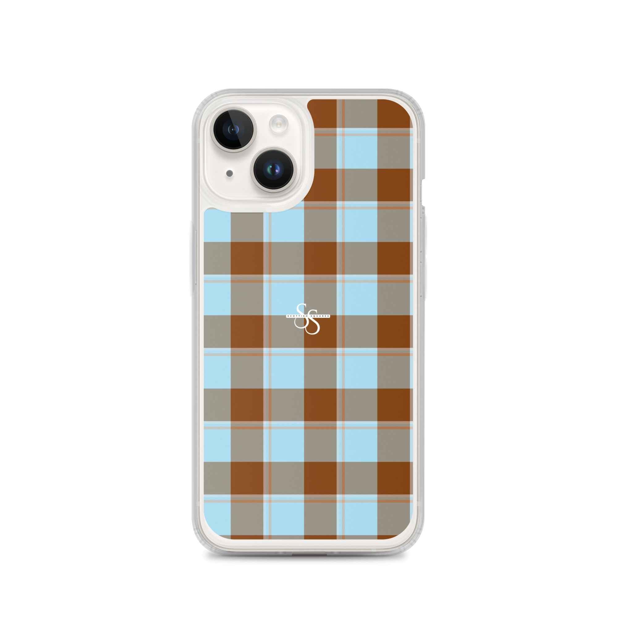 Clear Case for iPhone Blizzard Blue and Livid Brown Plaid iPhone 14 - Scottish Squares