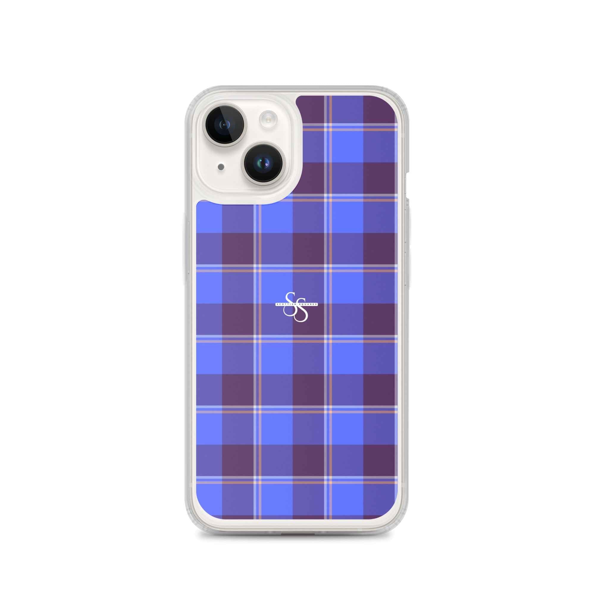 Clear Case for iPhone Cornflower Blue and Livid Brown Plaid iPhone 14 - Scottish Squares
