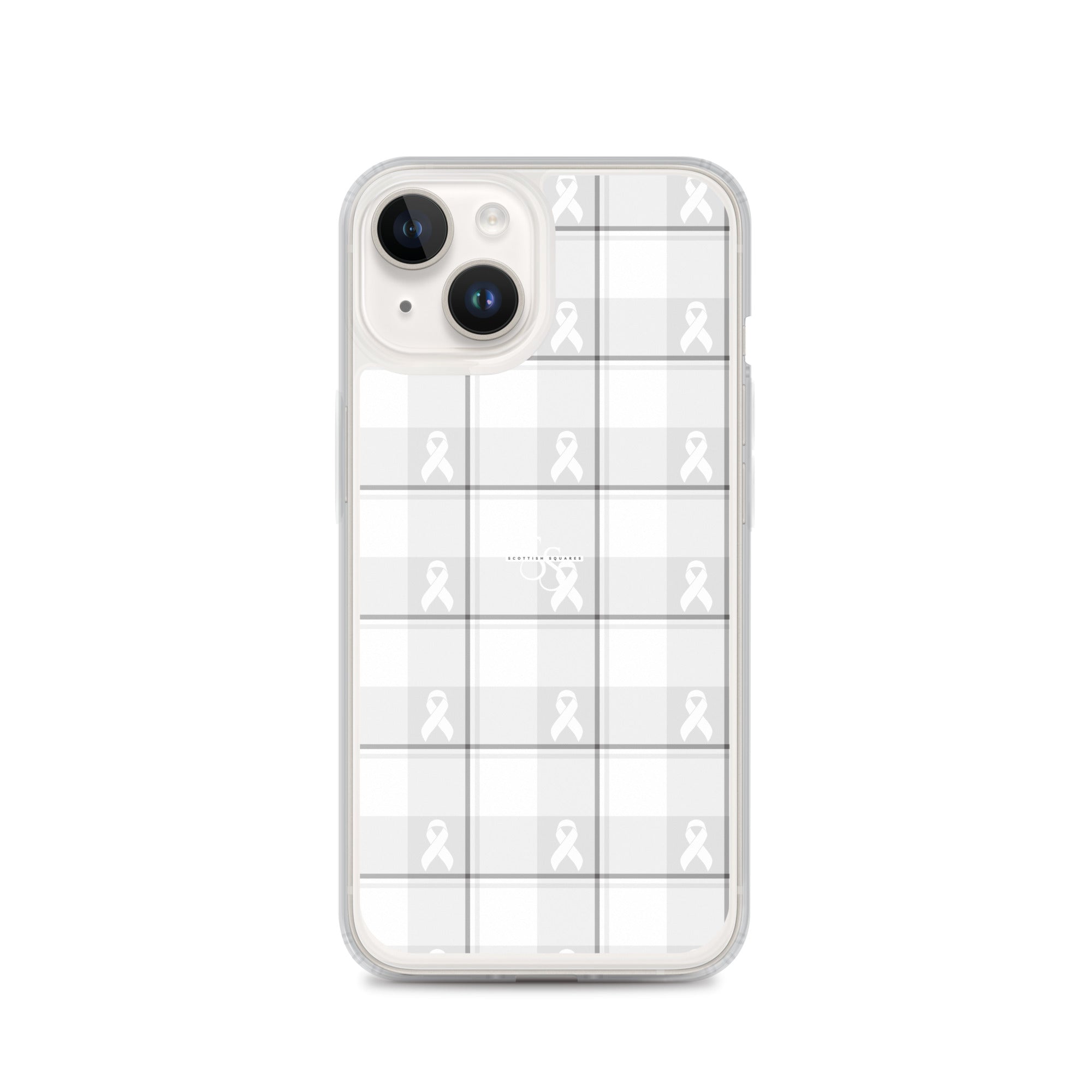 Clear Case for iPhone Lung Cancer Awareness Plaid, White Ribbon, Supportive Gift iPhone 14 - Scottish Squares