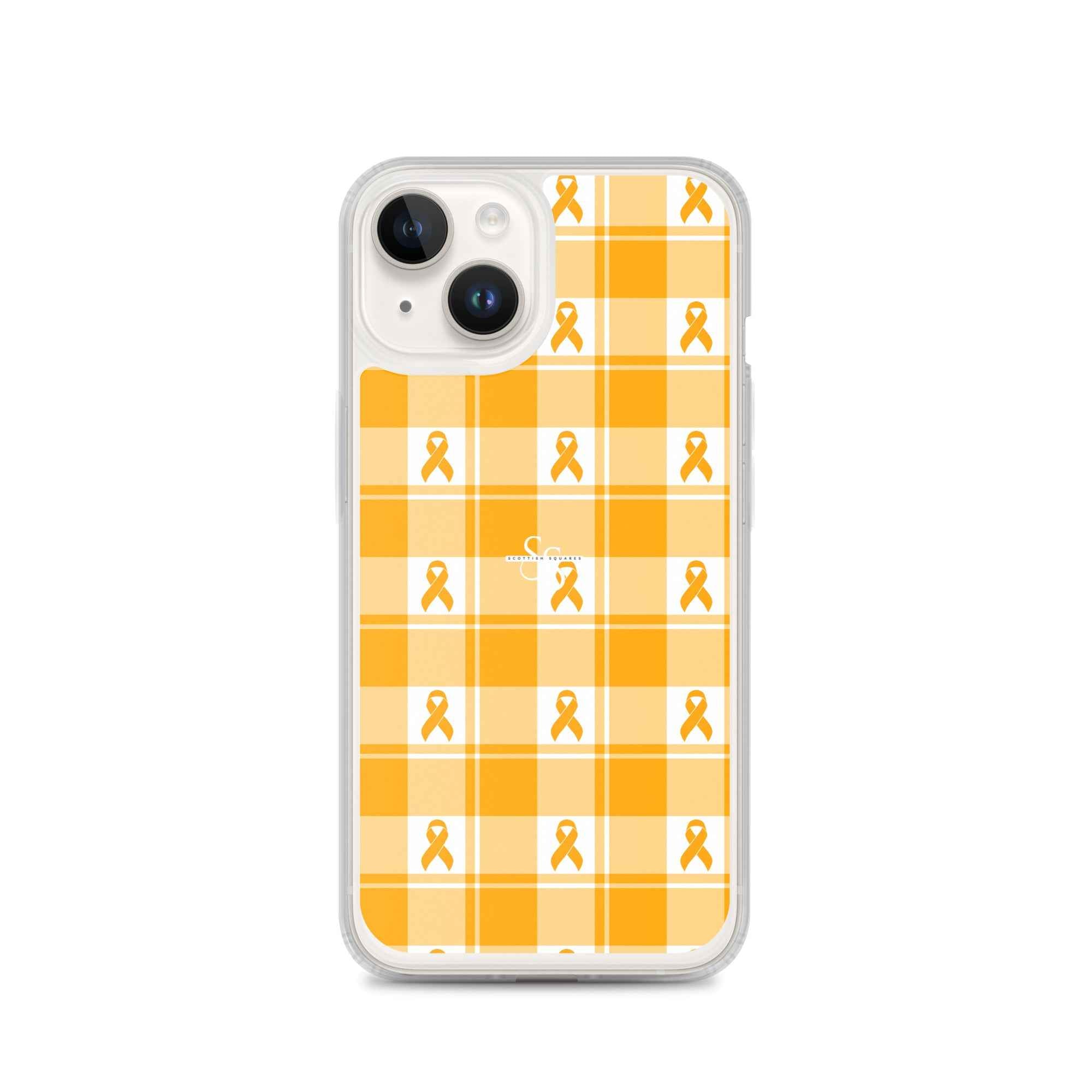 Clear Case for iPhone Kidney Cancer Awareness Plaid, Orange Ribbon, Supportive Gift iPhone 14 - Scottish Squares
