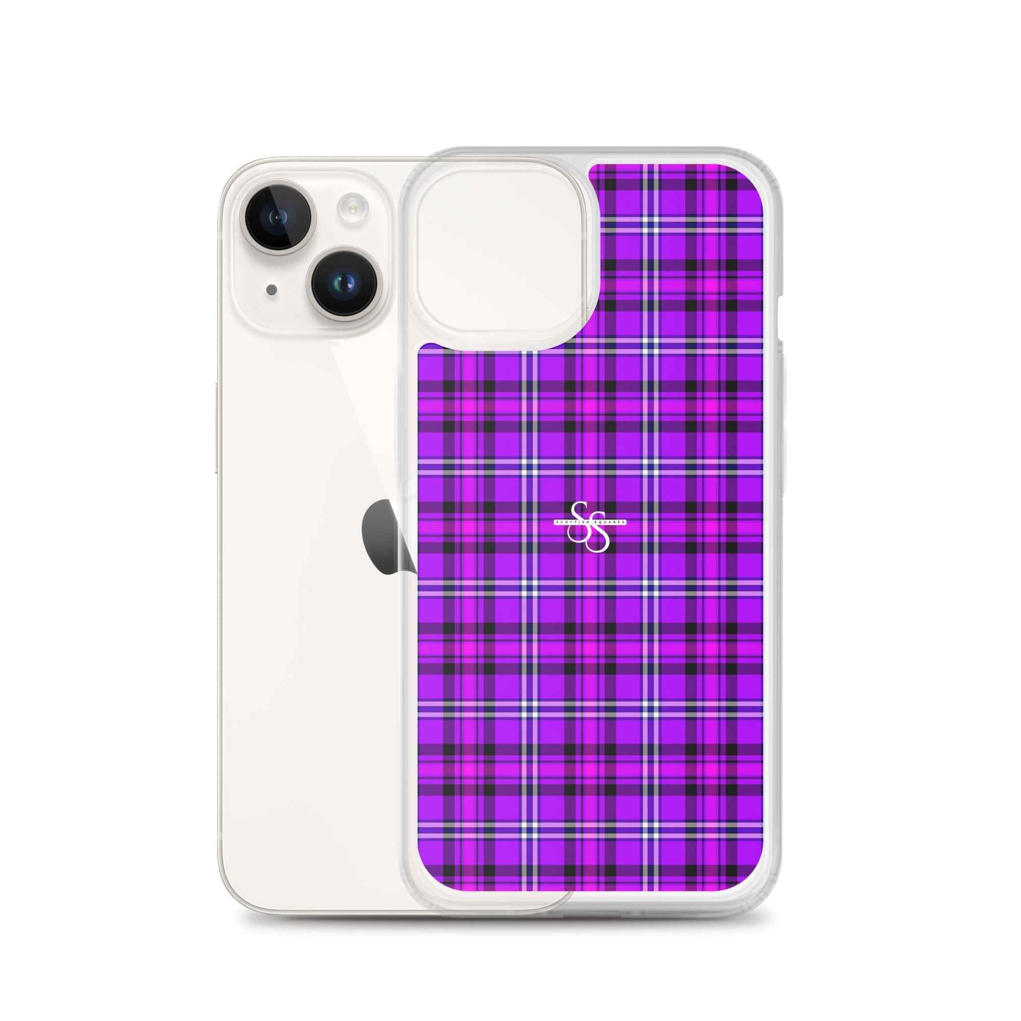 Clear Case for iPhone Electric Violet and Fuchsia Plaid - Scottish Squares