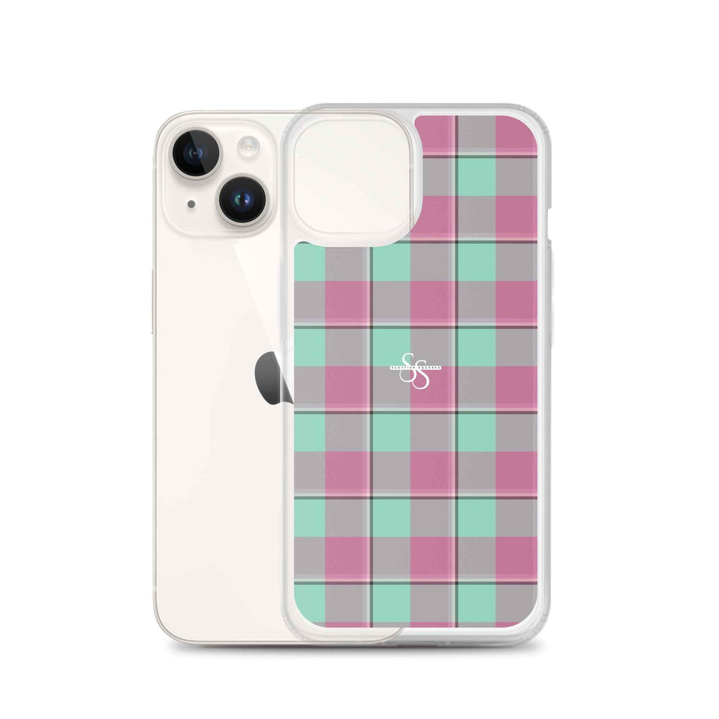 Clear Case for iPhone Vista Blue and Turkish Rose Plaid - Scottish Squares