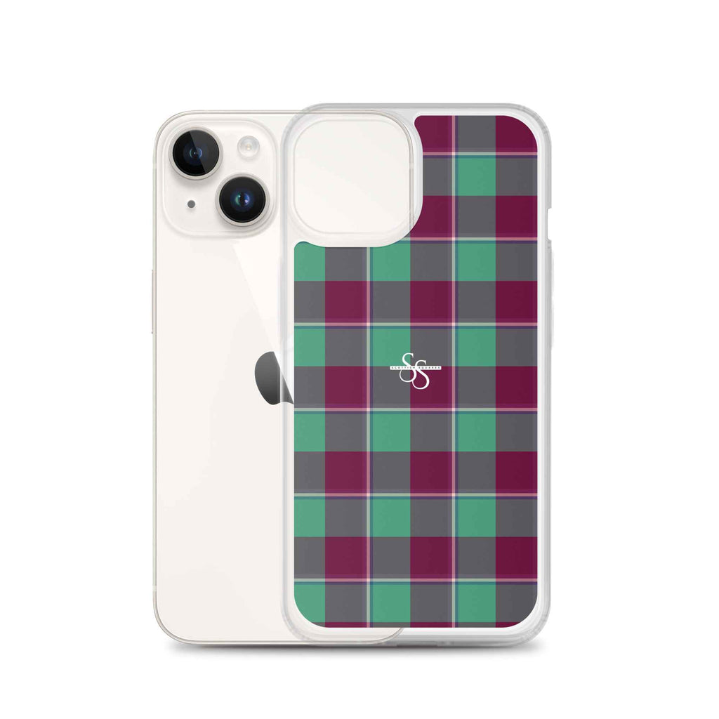 Clear Case for iPhone Ocean Green and Mulberry Wood Plaid - Scottish Squares