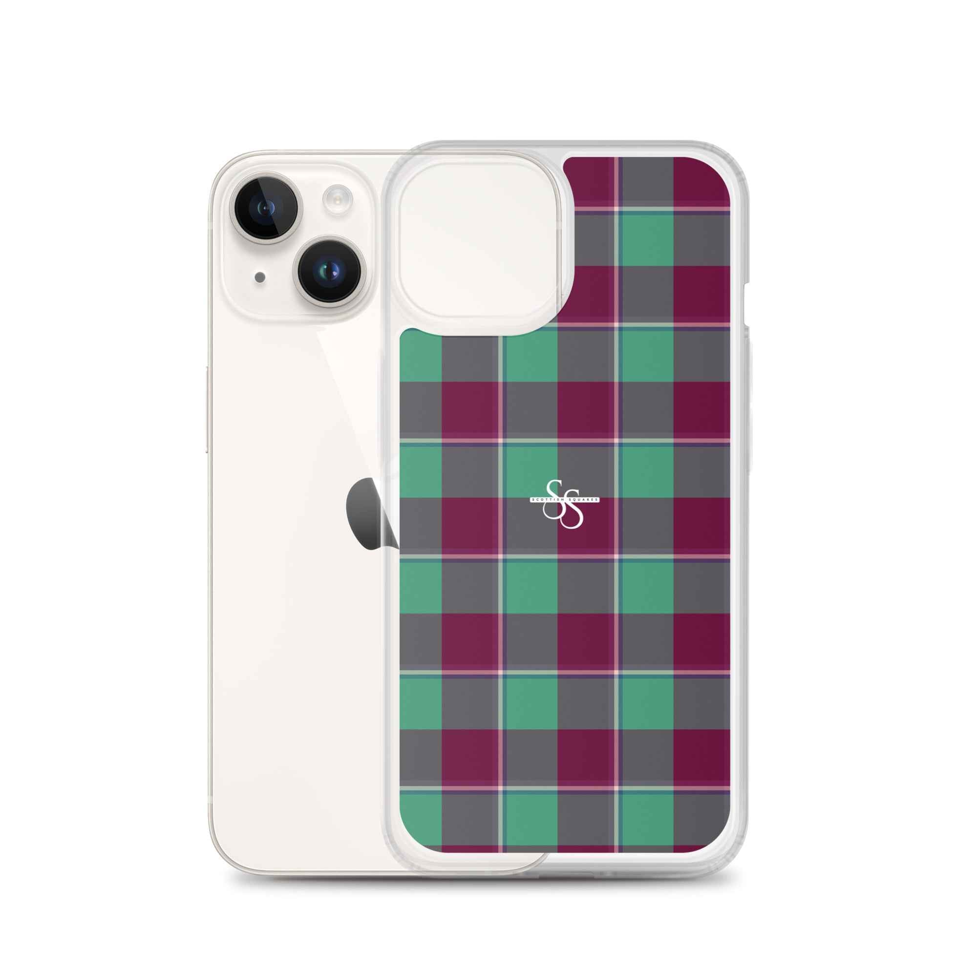 Clear Case for iPhone Ocean Green and Mulberry Wood Plaid - Scottish Squares