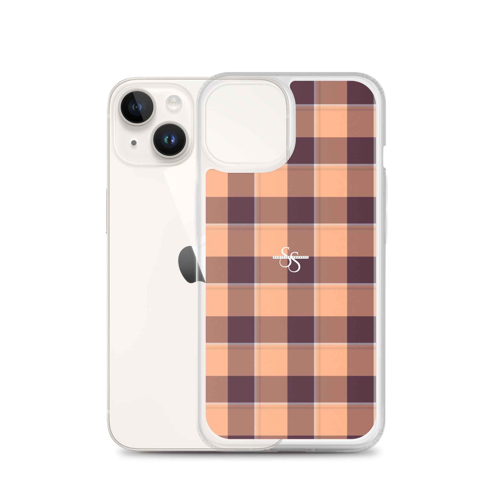 Clear Case for iPhone Hit Pink and Livid Brown Plaid - Scottish Squares