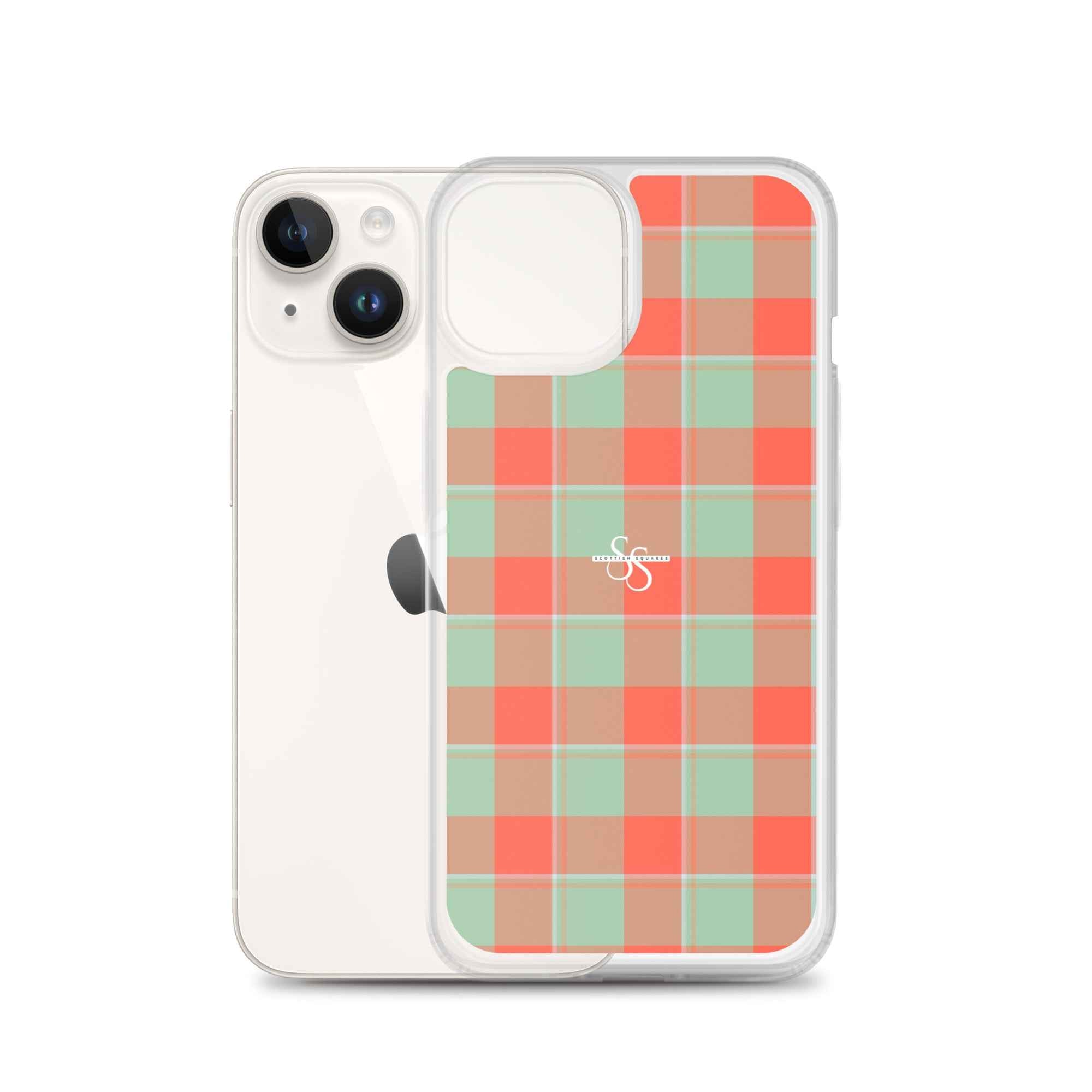 Clear Case for iPhone Spring Rain and Persimmon Plaid - Scottish Squares