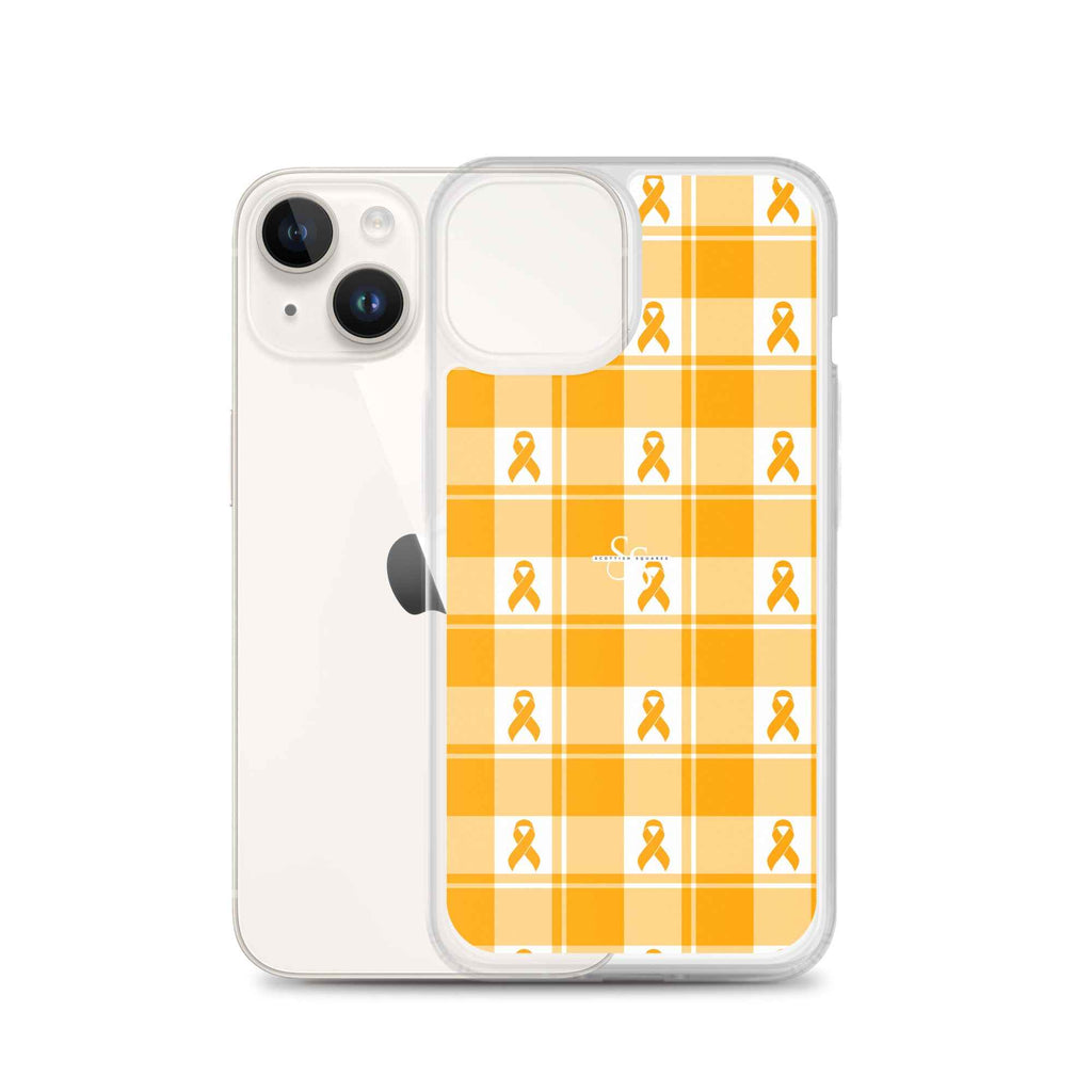 Clear Case for iPhone Kidney Cancer Awareness Plaid, Orange Ribbon, Supportive Gift - Scottish Squares