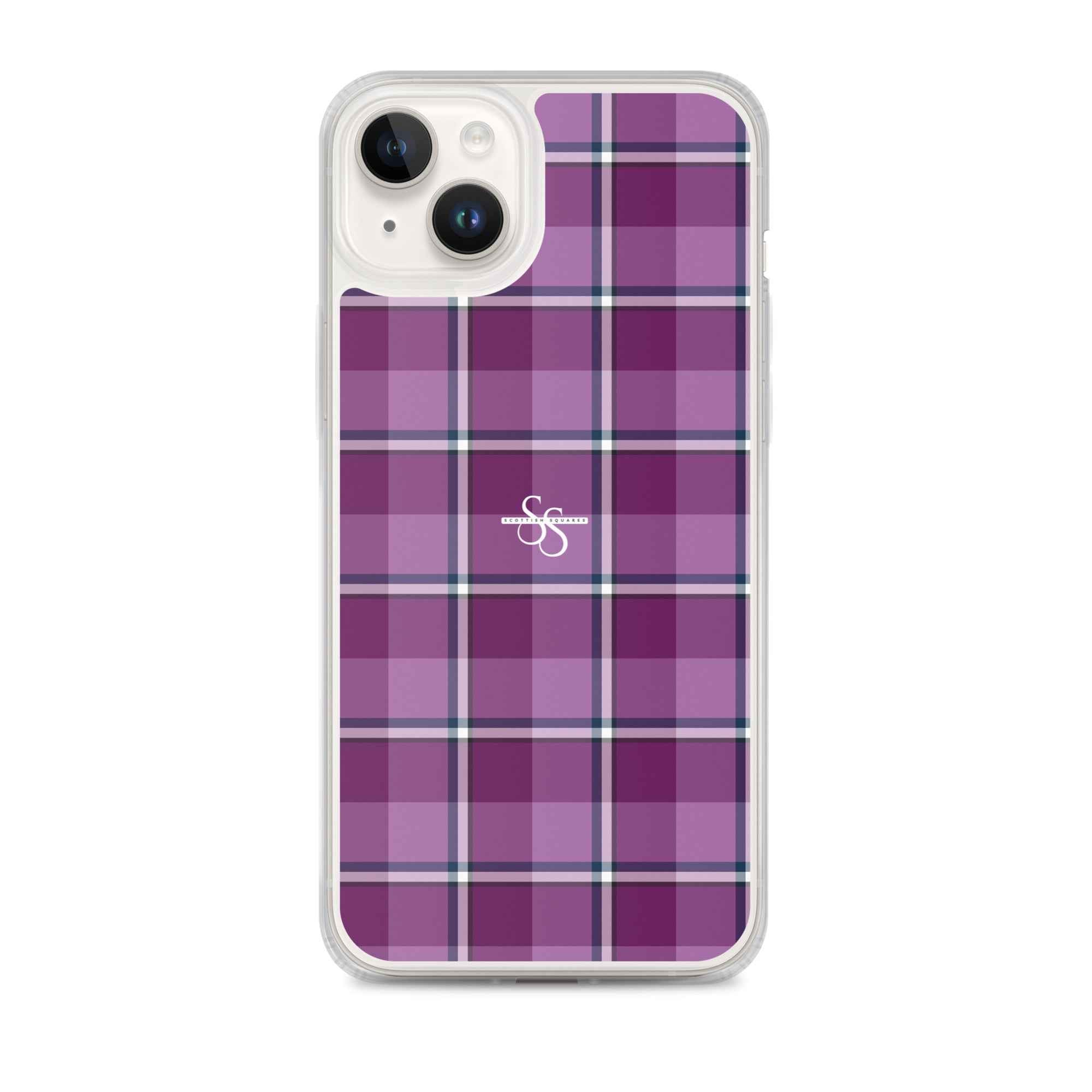 Clear Case for iPhone Purple and Trendy Pink Plaid iPhone 14 Plus - Scottish Squares