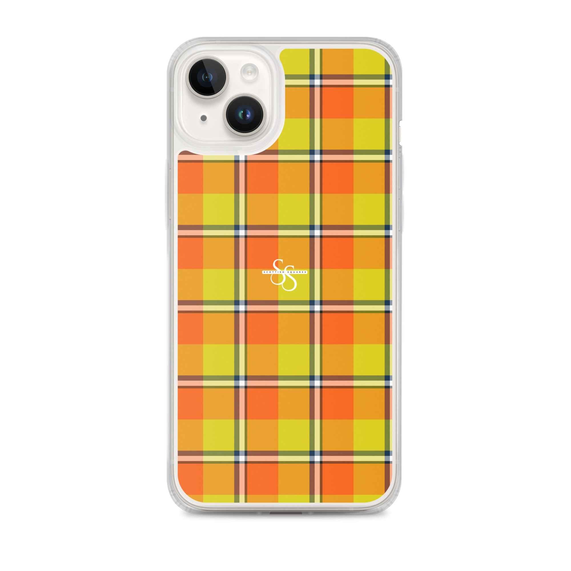 Clear Case for iPhone Blaze Orange and Bird Flower Plaid iPhone 14 Plus - Scottish Squares
