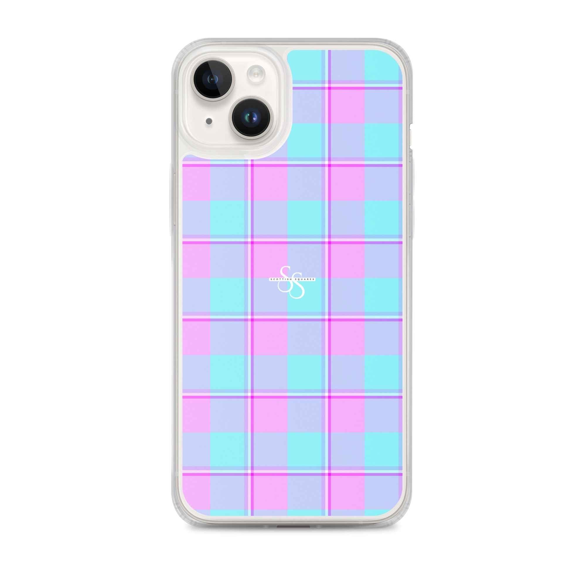 Clear Case for iPhone Mauve and Coastal Mist Plaid iPhone 14 Plus - Scottish Squares