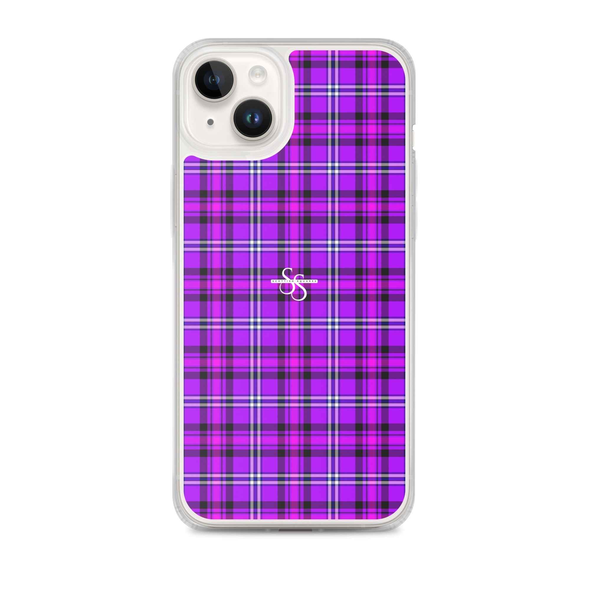 Clear Case for iPhone Electric Violet and Fuchsia Plaid iPhone 14 Plus - Scottish Squares