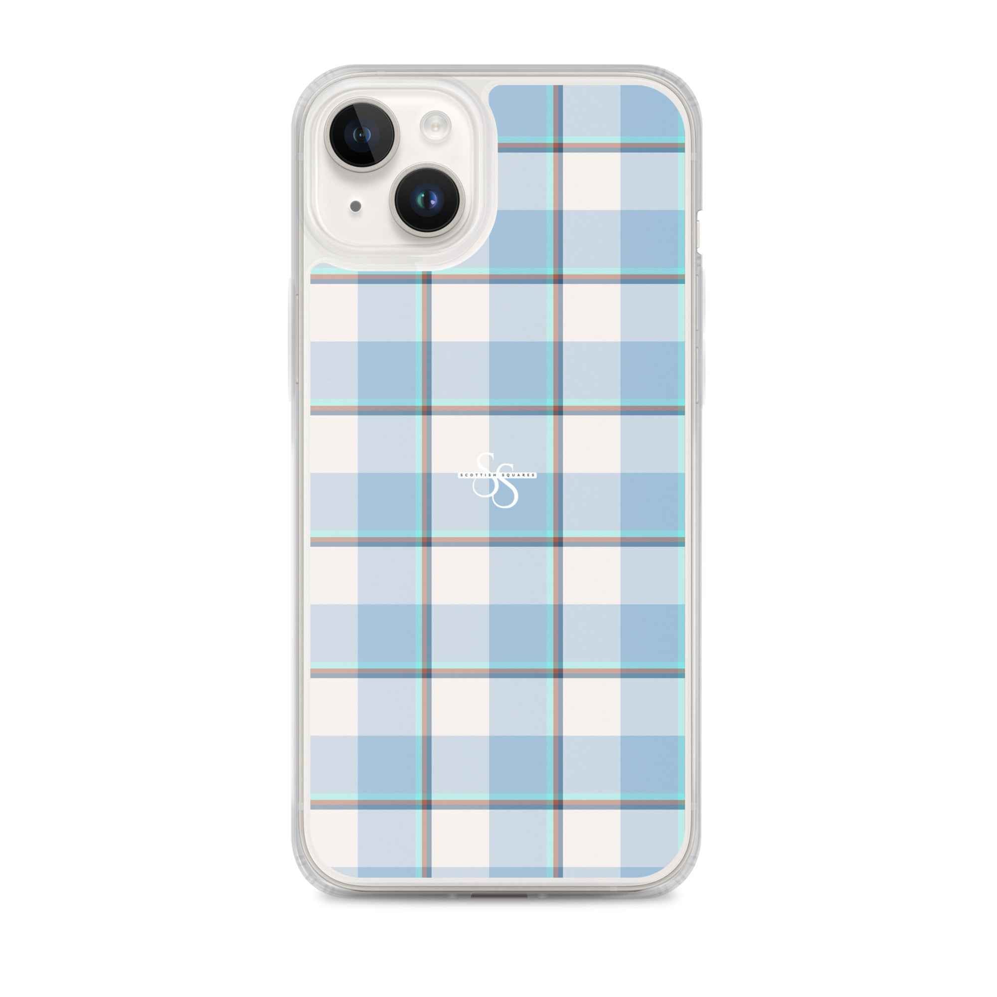 Clear Case for iPhone Pink Cloud and Blue Lagoon Plaid iPhone 14 Plus - Scottish Squares